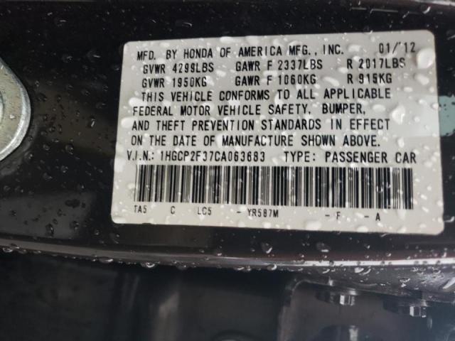 Photo 10 from auction – 2012 HONDA ACCORD LX with VIN 1HGCP2F37CA063683
