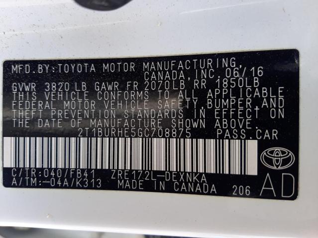 Photo 10 from auction – 2016 TOYOTA COROLLA L with VIN 2T1BURHE5GC708875