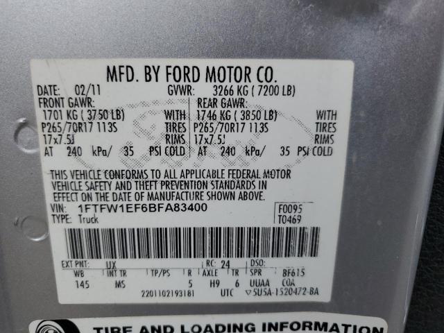 Photo 10 from auction – 2011 FORD F150 SUPER with VIN 1FTFW1EF6BFA83400