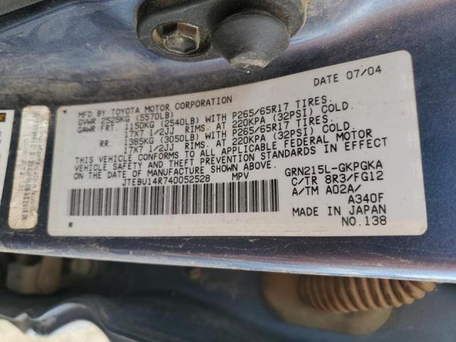 Photo 10 from auction – 2004 TOYOTA 4RUNNER SR with VIN JTEBU14R740052528