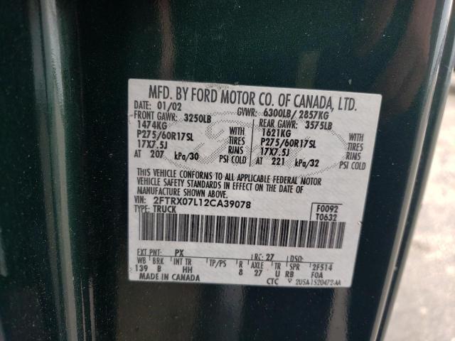 Photo 10 from auction – 2002 FORD F150 with VIN 2FTRX07L12CA39078