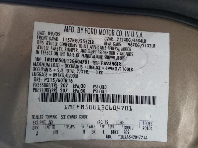 Photo 10 from auction – 2003 MERCURY SABLE GS with VIN 1MEFM50U13G604701