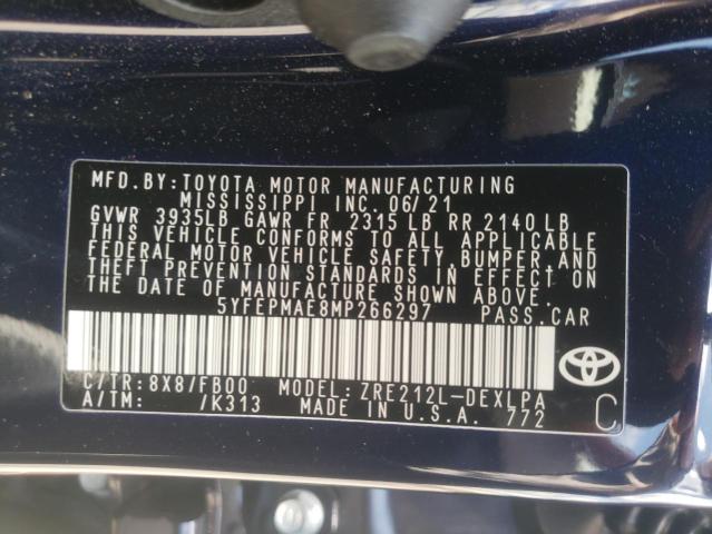 Photo 10 from auction – 2021 TOYOTA COROLLA LE with VIN 5YFEPMAE8MP266297