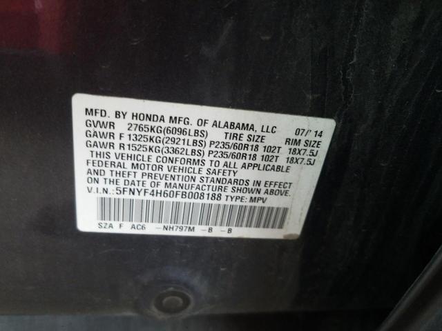 Photo 10 from auction – 2015 HONDA PILOT EXL with VIN 5FNYF4H60FB008188