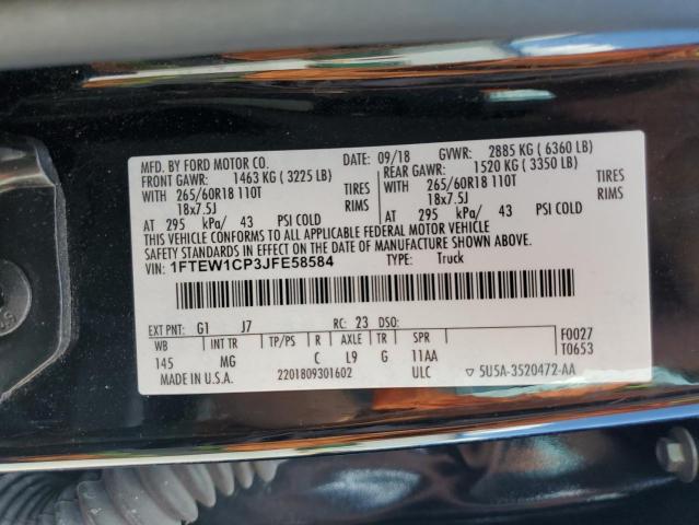 Photo 10 from auction – 2018 FORD F150 SUPER with VIN 1FTEW1CP3JFE58584