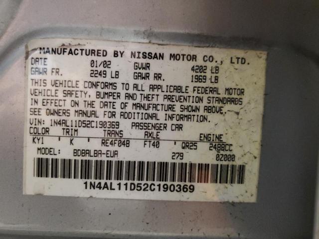 Photo 10 from auction – 2002 NISSAN ALTIMA BAS with VIN 1N4AL11D52C190369