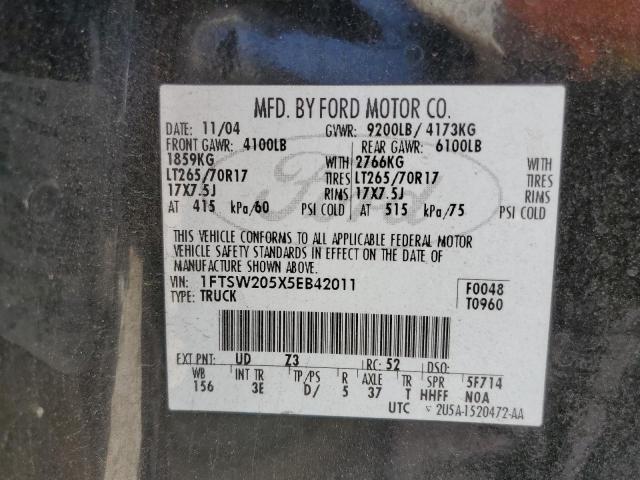 Photo 10 from auction – 2005 FORD F250 SUPER with VIN 1FTSW205X5EB42011