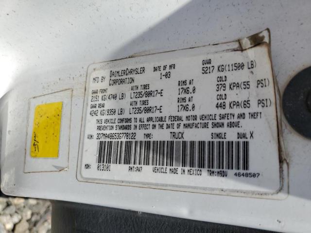Photo 10 from auction – 2003 DODGE RAM 3500 S with VIN 3D7MA48653G778122