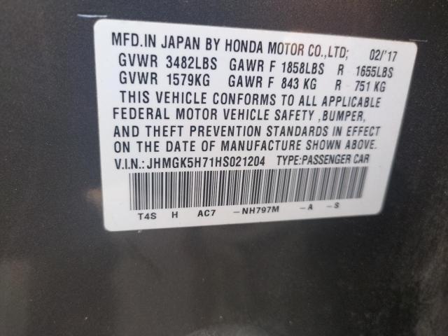 Photo 10 from auction – 2017 HONDA FIT EX with VIN JHMGK5H71HS021204