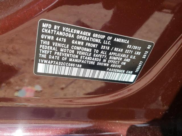 Photo 10 from auction – 2012 VOLKSWAGEN PASSAT S with VIN 1VWAP7A32CC065188