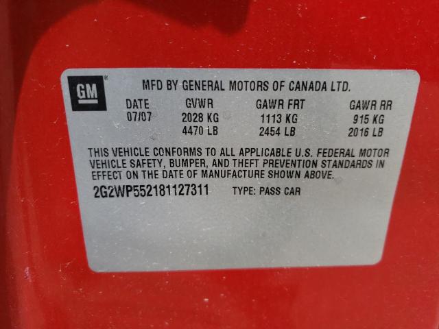 Photo 10 from auction – 2008 PONTIAC GRAND PRIX with VIN 2G2WP552181127311