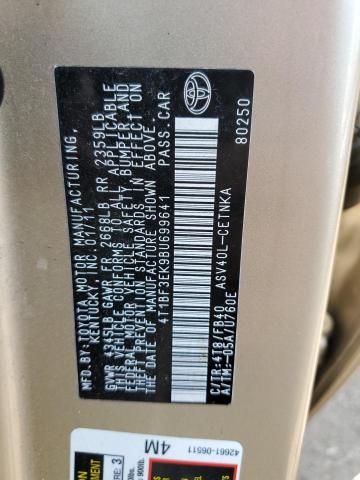 Фото 10 с аукциона – 2011 TOYOTA CAMRY BASE с VIN 4T1BF3EK9BU699641