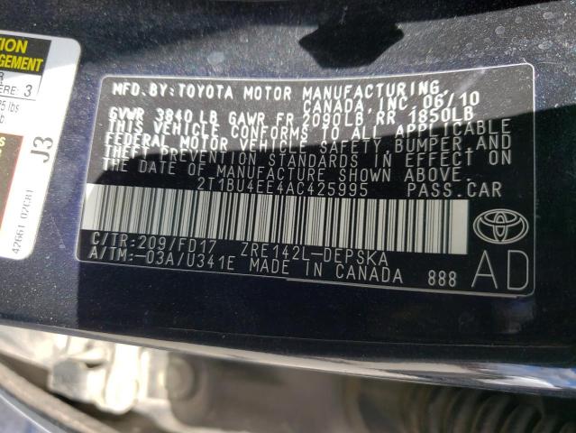 Photo 10 from auction – 2010 TOYOTA COROLLA BA with VIN 2T1BU4EE4AC425995