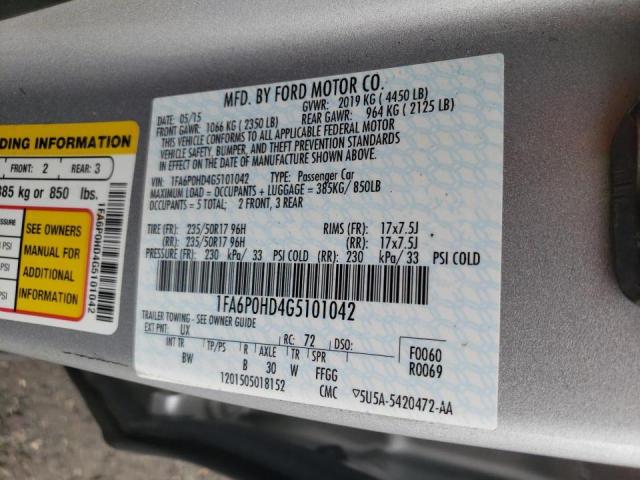 Photo 10 from auction – 2016 FORD FUSION SE with VIN 1FA6P0HD4G5101042
