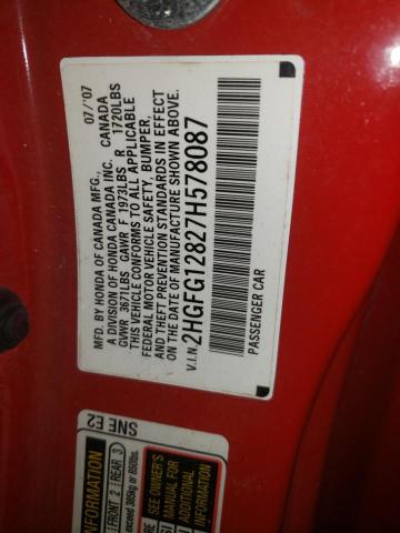 Photo 10 from auction – 2007 HONDA CIVIC EX with VIN 2HGFG12827H578087