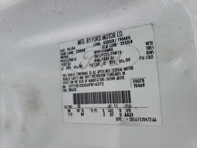 Photo 10 from auction – 2004 FORD RANGER with VIN 1FTYR10D04PB16572