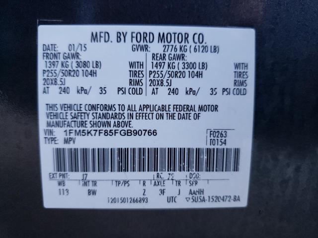 Photo 10 from auction – 2015 FORD EXPLORER L with VIN 1FM5K7F85FGB90766