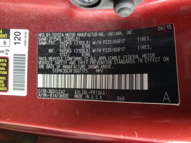 Photo 10 from auction – 2015 TOYOTA SIENNA XLE with VIN 5TDYK3DCXFS607175