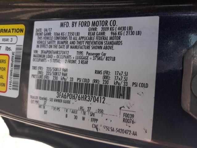 Photo 10 from auction – 2017 FORD FUSION SE with VIN 3FA6P0H76HR370412