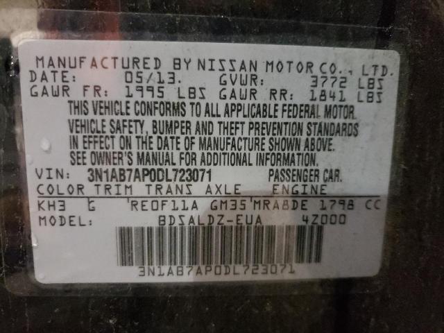 Photo 10 from auction – 2013 NISSAN SENTRA S with VIN 3N1AB7AP0DL723071