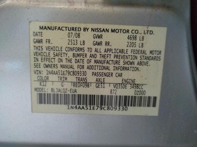 Photo 10 from auction – 2009 NISSAN MAXIMA S with VIN 1N4AA51E79C809330