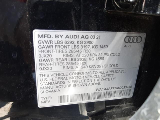 Photo 10 from auction – 2021 AUDI Q7 PREMIUM with VIN WA1AJAF77MD033758