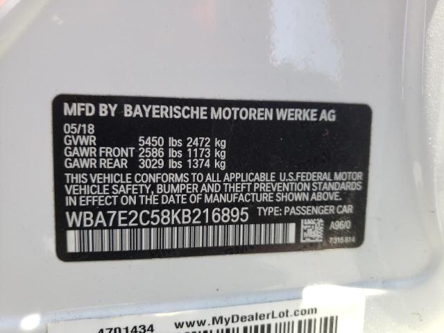 Photo 10 from auction – 2019 BMW 740 I with VIN WBA7E2C58KB216895