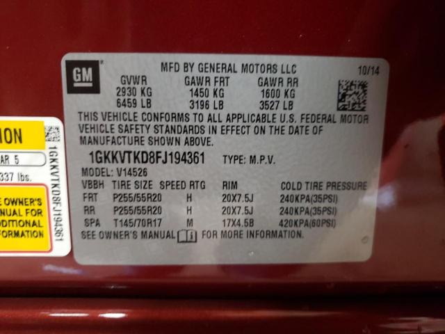 Photo 10 from auction – 2015 GMC ACADIA with VIN 1GKKVTKD8FJ194361