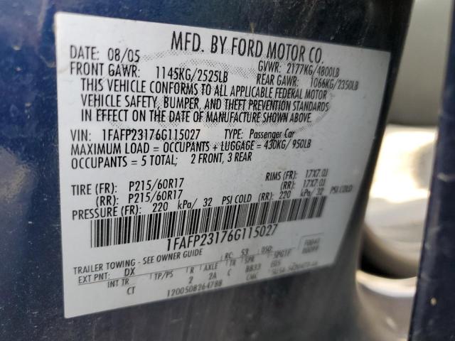 Photo 10 from auction – 2006 FORD FIVE HUNDR with VIN 1FAFP23176G115027