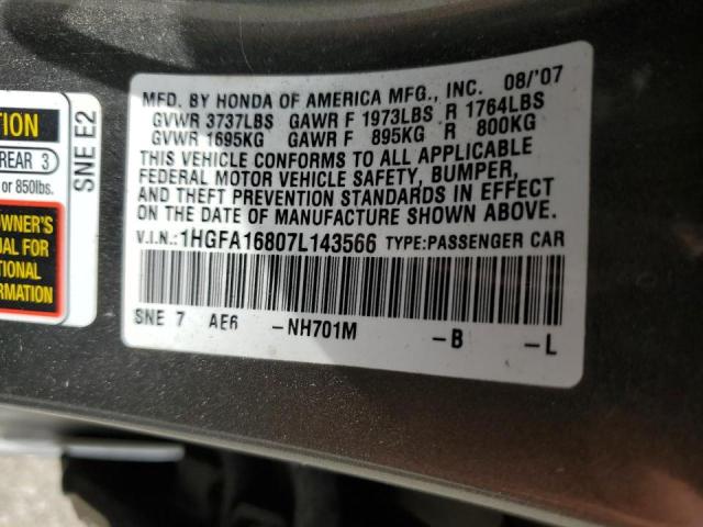 Photo 10 from auction – 2007 HONDA CIVIC EX with VIN 1HGFA16807L143566