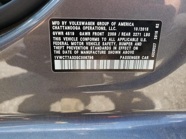Photo 10 from auction – 2016 VOLKSWAGEN PASSAT SEL with VIN 1VWCT7A32GC006796