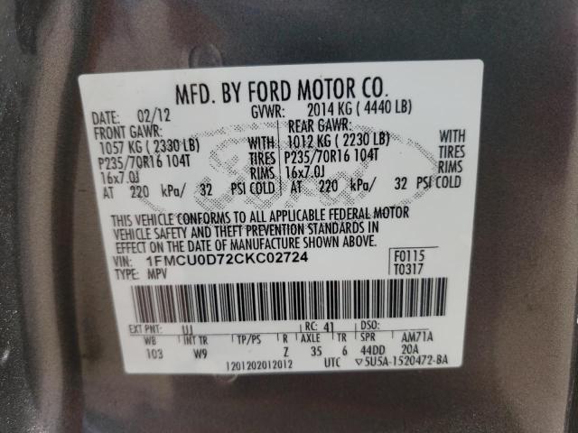 Photo 10 from auction – 2012 FORD ESCAPE XLT with VIN 1FMCU0D72CKC02724