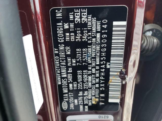 Photo 10 from auction – 2017 KIA SORENTO EX with VIN 5XYPH4A55HG309140