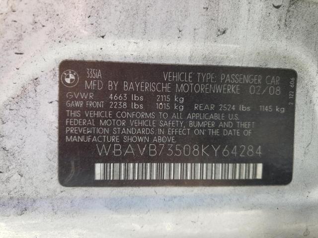 Photo 10 from auction – 2008 BMW 335 I with VIN WBAVB73508KY64284