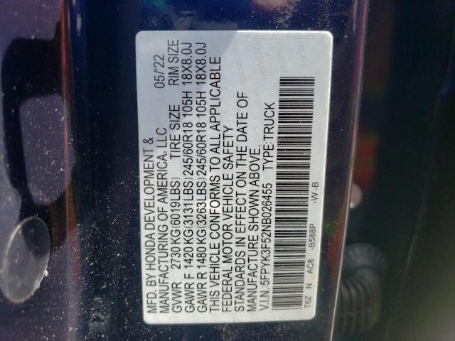 Photo 10 from auction – 2022 HONDA RIDGELINE with VIN 5FPYK3F52NB026455