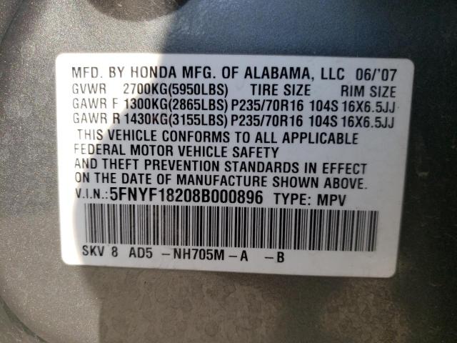 Photo 10 from auction – 2008 HONDA PILOT VP with VIN 5FNYF18208B000896