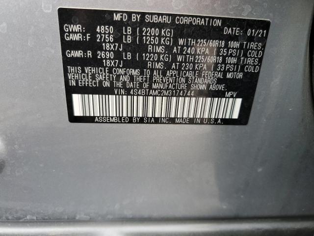 Photo 10 from auction – 2021 SUBARU OUTBACK LI with VIN 4S4BTAMC2M3174744