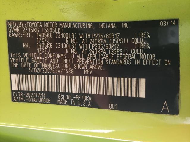 Photo 10 from auction – 2014 TOYOTA SIENNA with VIN 5TDZK3DC7ES471588