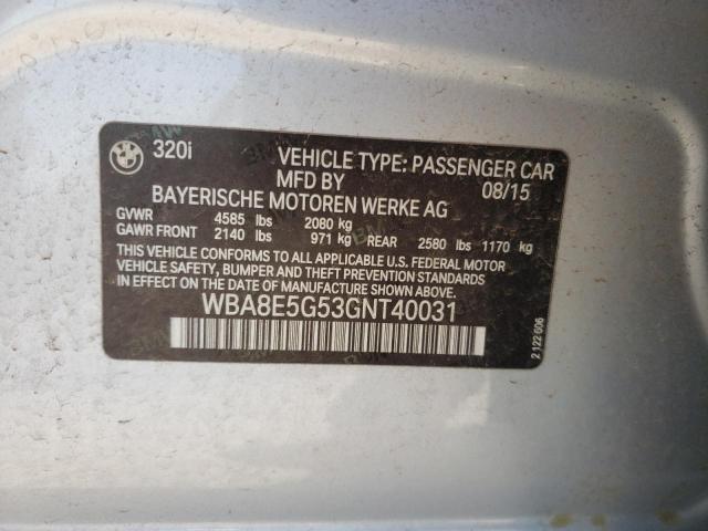 Photo 10 from auction – 2016 BMW 320 XI with VIN WBA8E5G53GNT40031