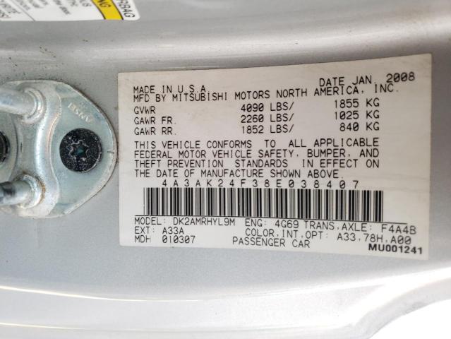 Photo 10 from auction – 2008 MITSUBISHI ECLIPSE GS with VIN 4A3AK24F38E038407