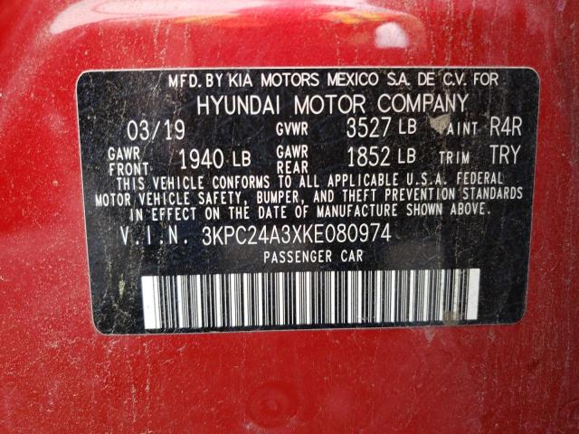Photo 10 from auction – 2019 HYUNDAI ACCENT SE with VIN 3KPC24A3XKE080974