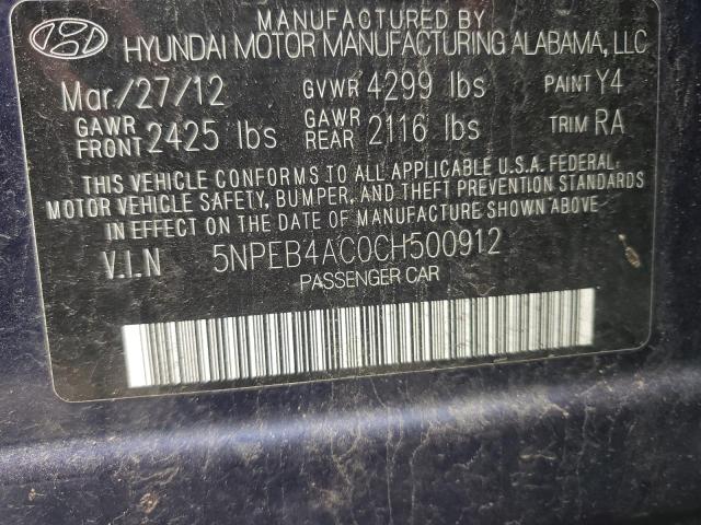 Photo 10 from auction – 2012 HYUNDAI SONATA GLS with VIN 5NPEB4AC0CH500912