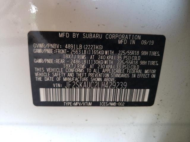 Photo 10 from auction – 2020 SUBARU FORESTER L with VIN JF2SKAUC2LH429239