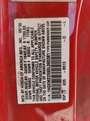Photo 10 from auction – 2005 HONDA CIVIC LX with VIN 1HGEM22595L060381