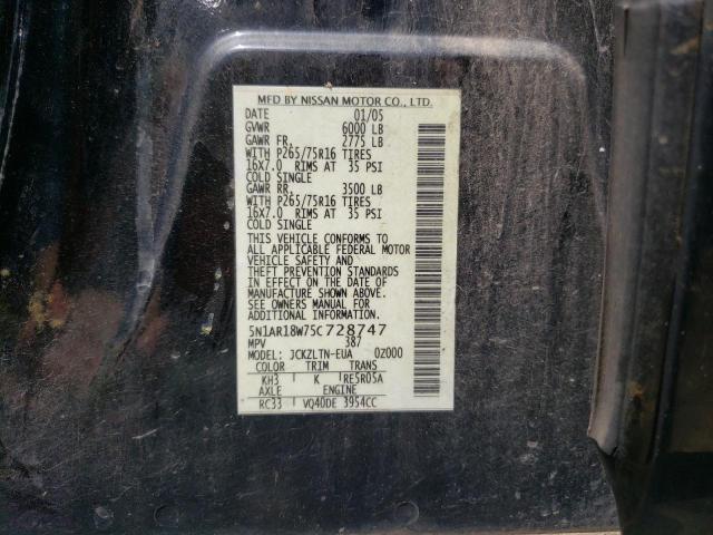 Photo 10 from auction – 2005 NISSAN PATHFINDER with VIN 5N1AR18W75C728747