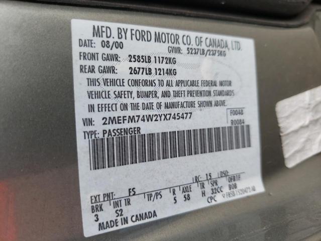 Photo 10 from auction – 2000 MERCURY GRAND MARQ with VIN 2MEFM74W2YX745477