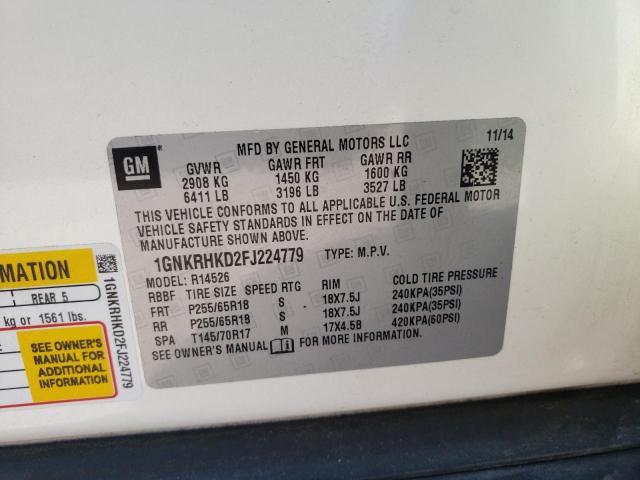Photo 10 from auction – 2015 CHEVROLET TRAVERSE L with VIN 1GNKRHKD2FJ224779