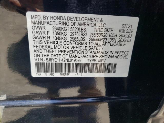 Photo 10 from auction – 2022 ACURA MDX TECHNO with VIN 5J8YE1H42NL019593