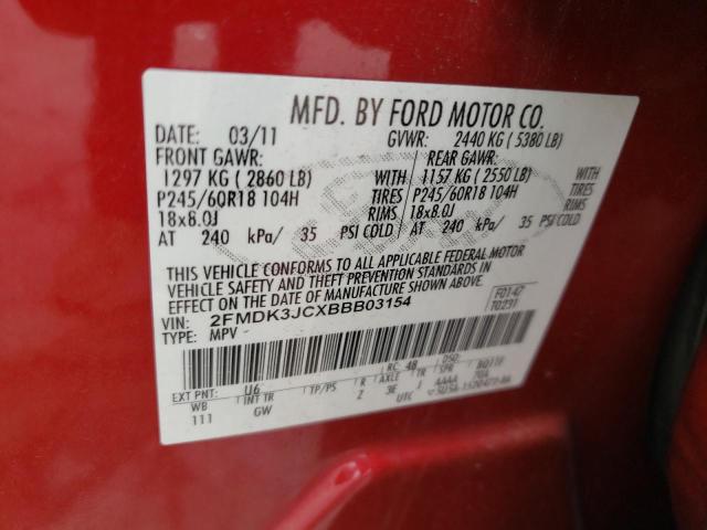 Photo 10 from auction – 2011 FORD EDGE SEL with VIN 2FMDK3JCXBBB03154