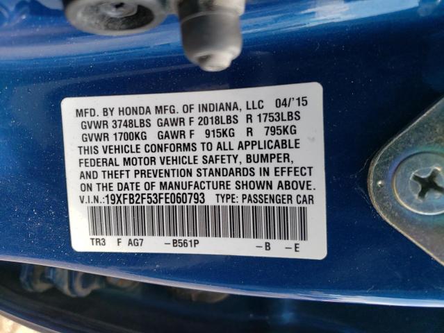 Photo 10 from auction – 2015 HONDA CIVIC LX with VIN 19XFB2F53FE060793